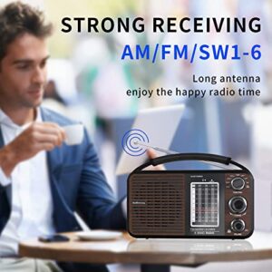 Shortwave Radio AM/FM/SW1-6 Radio Transistor Radio AC or Battery Operated with Best Reception USB/SD Port Big Speaker and Precise Tuning Knob & 3.5mm Earphone Jack