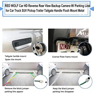 RED WOLF Backup Camera for Car Truck SUV Pickup Trailer Tailgate Handle Flush Mount Metal HD Reverse Rear View W/Parking Line