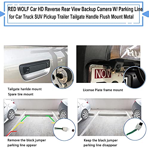 RED WOLF Backup Camera for Car Truck SUV Pickup Trailer Tailgate Handle Flush Mount Metal HD Reverse Rear View W/Parking Line