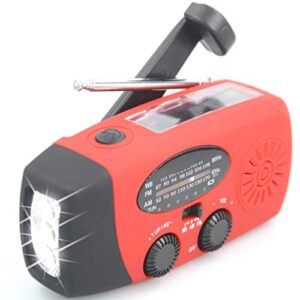 【aivica-088】 noaa weather radio emergency radio solar, hand crank, micro usb charge am/fm/noaa radio 3 led flashlight 2000mah smart phone charger power bank(red)（red）