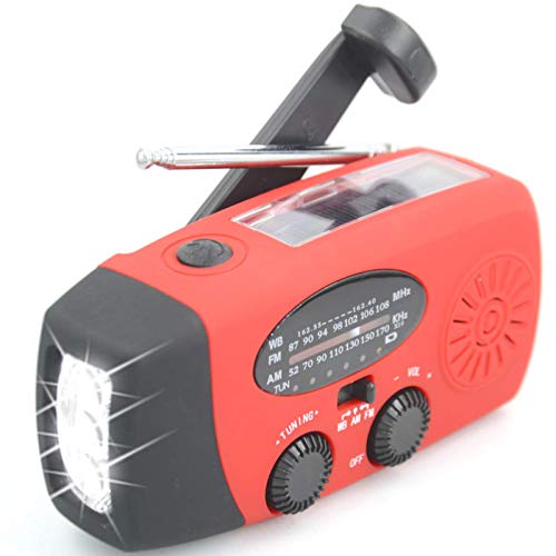 【Aivica-088】 NOAA Weather Radio Emergency Radio Solar, Hand Crank, Micro USB Charge AM/FM/NOAA Radio 3 LED Flashlight 2000mAh Smart Phone Charger Power Bank(Red)（red）