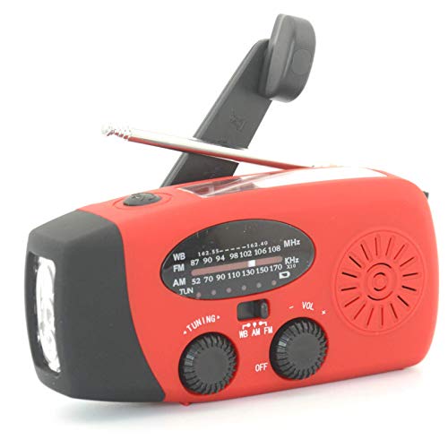 【Aivica-088】 NOAA Weather Radio Emergency Radio Solar, Hand Crank, Micro USB Charge AM/FM/NOAA Radio 3 LED Flashlight 2000mAh Smart Phone Charger Power Bank(Red)（red）