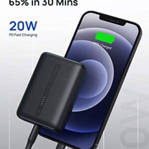 JSAUX Mini Portable Charger 10000mAh, 20W Small USB-C Power Bank Fast Charging PD3.0 QC4.0 Charge External Battery Pack Compatible with iPhone 14 13 12 Pro Max, Samsung Galaxy S22 S21 S20-Black