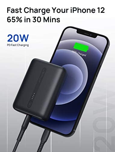 JSAUX Mini Portable Charger 10000mAh, 20W Small USB-C Power Bank Fast Charging PD3.0 QC4.0 Charge External Battery Pack Compatible with iPhone 14 13 12 Pro Max, Samsung Galaxy S22 S21 S20-Black