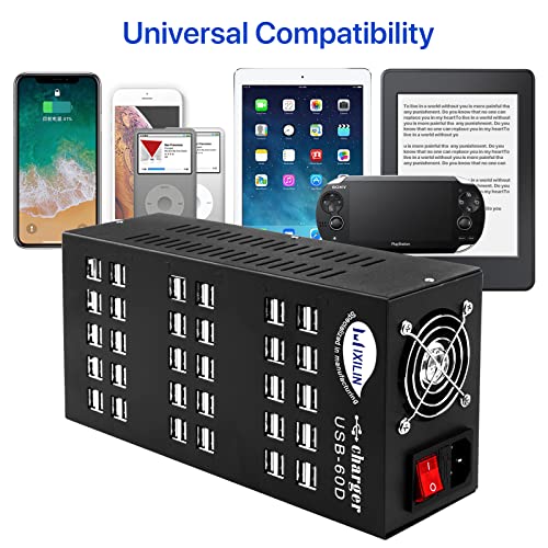 USB Charging Station, Cinlinso 60 Port 300W/60A,Intelligent Protection,MultiPort USB Charger Station for Smartphone Tablets Watch and More