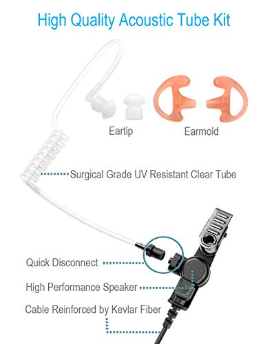 Single Wire Earpiece with Reinforced Cable for Motorola Radios XPR3300 XPR3500 XPR3300e XPR3500e (XPR 3300 3500 3300e 3500e Series), Acoustic Tube Headset, Compact PTT/Mic, Clear Audio Transmission