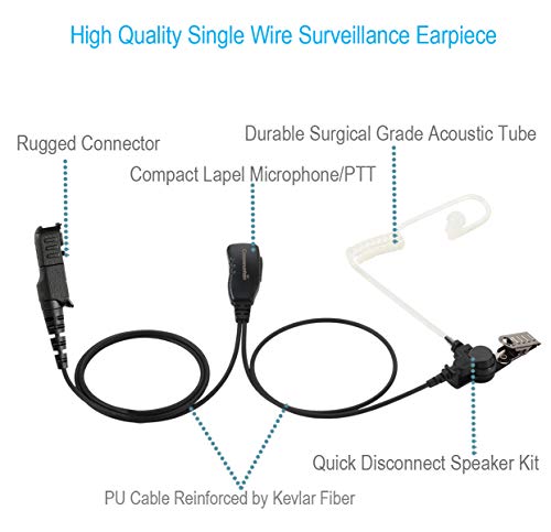 Single Wire Earpiece with Reinforced Cable for Motorola Radios XPR3300 XPR3500 XPR3300e XPR3500e (XPR 3300 3500 3300e 3500e Series), Acoustic Tube Headset, Compact PTT/Mic, Clear Audio Transmission