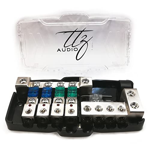 TTZ Audio ANL Fuse Distribution Block, Extra Screw Set, 2 Allen Keys, 2 Extra ANL Fuses 2 x 0GA/4GA to 4 x 4GA/8GA