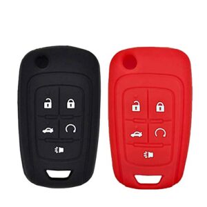 lemsa 2pcs rubber silicone flip key fob cover remote keyless protector case bag holder for chevrolet equinox camaro cruze malibu sonic volt park oht01060512 13504199 13500221, black/red