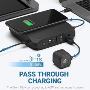 Omni 20c+ 100W USB-C/Wireless Charging (No AC Outlet) Portable Power Bank with USB Hub | Battery Pack for Laptops, Cameras, Tablets, Smartphones, iPhone, Wacom MobileStudio Pro and Other Smart Devices