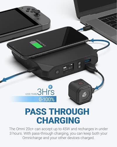 Omni 20c+ 100W USB-C/Wireless Charging (No AC Outlet) Portable Power Bank with USB Hub | Battery Pack for Laptops, Cameras, Tablets, Smartphones, iPhone, Wacom MobileStudio Pro and Other Smart Devices