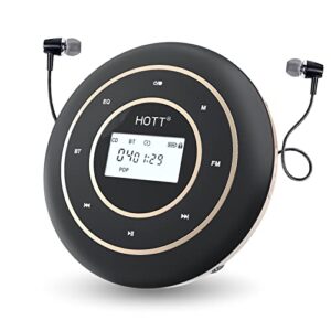 hott c105 portable cd player with hifi bluetooth 5.0 and fm transmitter,rechargeable 1800mah with touch vibration button and 2.1″ lcd screen aux for car audio radio and home wireless headset speaker