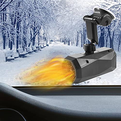 Kqiang 2 In1 Portable Car Heater Defroster,Plug in Defogger & Defroster 12V 150W 360 Degree Rotatable Car Electric Heating Cooling Fan with Suction Cup for Car Windshield for All Cars