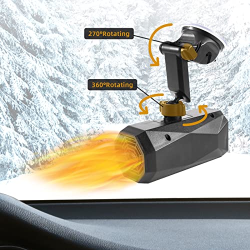 Kqiang 2 In1 Portable Car Heater Defroster,Plug in Defogger & Defroster 12V 150W 360 Degree Rotatable Car Electric Heating Cooling Fan with Suction Cup for Car Windshield for All Cars