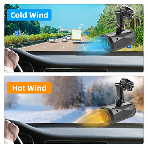 Kqiang 2 In1 Portable Car Heater Defroster,Plug in Defogger & Defroster 12V 150W 360 Degree Rotatable Car Electric Heating Cooling Fan with Suction Cup for Car Windshield for All Cars