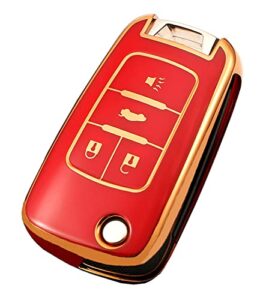 soft tpu key fob cover case fit for chevy chevrolet equinox camaro cruze malibu sonic volt park impala buick encore allure regal accessories keyless entry remote holder skin jacket protector (red)