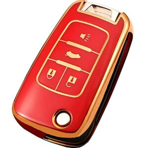 Soft TPU Key Fob Cover Case Fit for Chevy Chevrolet Equinox Camaro Cruze Malibu Sonic Volt Park Impala Buick Encore Allure Regal Accessories Keyless Entry Remote Holder Skin Jacket Protector (Red)