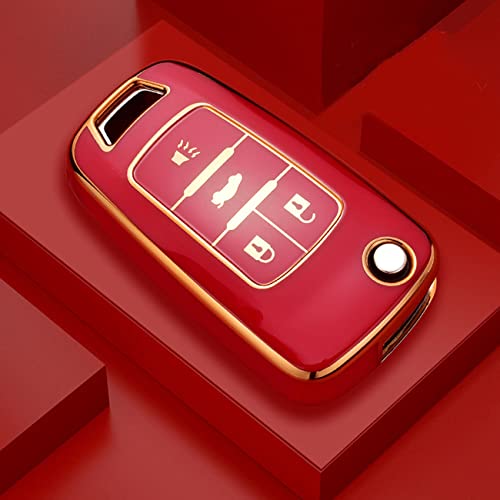 Soft TPU Key Fob Cover Case Fit for Chevy Chevrolet Equinox Camaro Cruze Malibu Sonic Volt Park Impala Buick Encore Allure Regal Accessories Keyless Entry Remote Holder Skin Jacket Protector (Red)