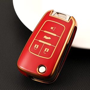 Soft TPU Key Fob Cover Case Fit for Chevy Chevrolet Equinox Camaro Cruze Malibu Sonic Volt Park Impala Buick Encore Allure Regal Accessories Keyless Entry Remote Holder Skin Jacket Protector (Red)