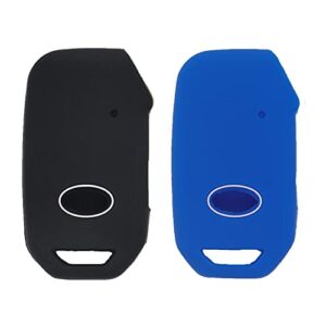 lemsa 2pcs silicone smart key fob cover case remote keyless entry bag compatible with kia 2021 2020 2019 telluride seltos soul forte gt ex sportage sorento cerato niro 95440-s9000, black blue
