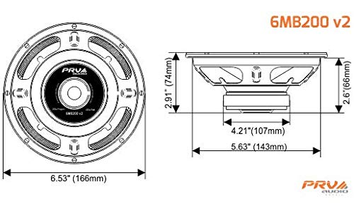 PRV AUDIO 6MB200 v2 6.5 Inch Speakers Midbass Woofer 8 Ohm, 100 Watts RMS, 200 Watts Program Power, 93.5 dB 1.5 in Voice Coil for Small Custom Enclosures Pro Car Audio System (Single)