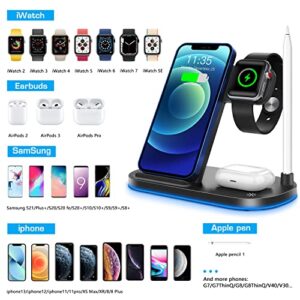 WAITIEE Wireless Charging Station 4 in 1,Charging Dock Station Compatible with Apple iWatch SE 7 6 5 4 3 2, AirPods Pro and Pencil, 15W Fast Wireless Charger for iPhone 13 Pro,12,11,11 Pro Max, XR, XS