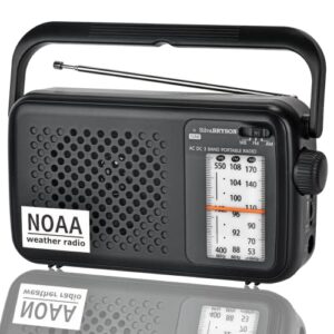 SilvaBRYSON NOAA Weather Portable Transistor Radio,Emergency AM/FM Radio Plug in Wall or Operated by 2 x D Batteries with Big Speaker, Best Reception, Large Tuning Knob, Clear Dial, Earphone Jack