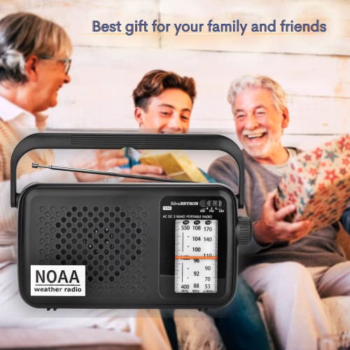 SilvaBRYSON NOAA Weather Portable Transistor Radio,Emergency AM/FM Radio Plug in Wall or Operated by 2 x D Batteries with Big Speaker, Best Reception, Large Tuning Knob, Clear Dial, Earphone Jack