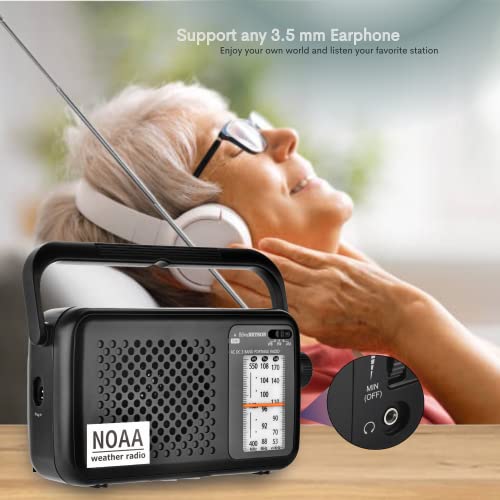 SilvaBRYSON NOAA Weather Portable Transistor Radio,Emergency AM/FM Radio Plug in Wall or Operated by 2 x D Batteries with Big Speaker, Best Reception, Large Tuning Knob, Clear Dial, Earphone Jack