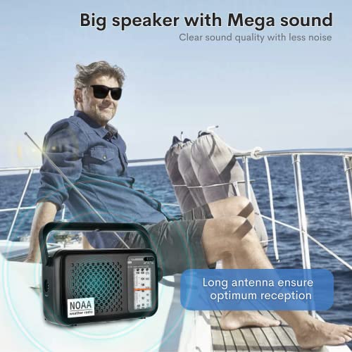 SilvaBRYSON NOAA Weather Portable Transistor Radio,Emergency AM/FM Radio Plug in Wall or Operated by 2 x D Batteries with Big Speaker, Best Reception, Large Tuning Knob, Clear Dial, Earphone Jack