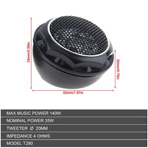 ePathChina 2pcs 140W T280 High Efficiency Mini Dome Tweeter Speakers for Car Audio System