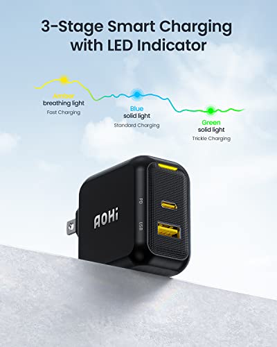 65W USB C Charger, AOHI 2 Ports 67W USB C GaN Charger Power Adapter, PPS Foldable Compact PD Fast Wall Charger with 4ft USB-C Display Cable for MacBook Pro/Air, iPhone 14, iPad Pro,Galaxy, Steam Deck