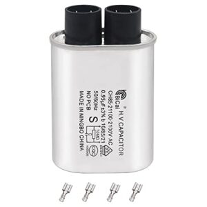tnisesm microwave capacitor 0.95uf 2100v, high voltage capacitor 1/4″ standard terminal connection pin, compatible with whirlpool etc.