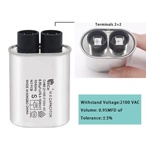 Tnisesm Microwave Capacitor 0.95uF 2100V, High Voltage Capacitor 1/4" Standard Terminal Connection Pin, Compatible with Whirlpool etc.
