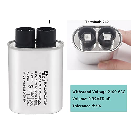 Tnisesm Microwave Capacitor 0.95uF 2100V, High Voltage Capacitor 1/4" Standard Terminal Connection Pin, Compatible with Whirlpool etc.