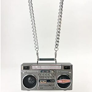 New Wave Toys M90 Micro Blaster Replica Boombox Portable Wireless Bluetooth Speaker with 40 Inch Silver Necklace Chain, Dual 6W Micro Speakers, 20 Hour Playtime