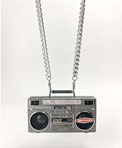 New Wave Toys M90 Micro Blaster Replica Boombox Portable Wireless Bluetooth Speaker with 40 Inch Silver Necklace Chain, Dual 6W Micro Speakers, 20 Hour Playtime