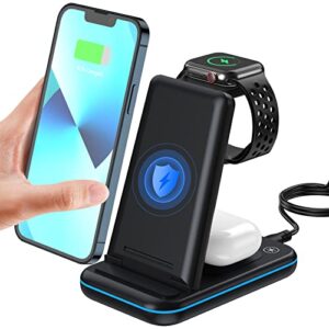 wireless charging station, koopao 3 in 1 fast wireless charger stand dock compatible with iphone 14/13/12/11/pro/max/xr/xs/x, fit for iwatch series 7/6/5/se/4/3/2, airpods pro/2/3 (with adapter)