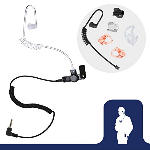 Radio Earpiece, 3.5mm Listen Only Coiled Acoustic Tube Earpiece by Earphone Connection, Fox EP1089SC, Compatible with Shoulder Speaker Microphones, Law Enforcement Police Patrol Privacy Surveillance