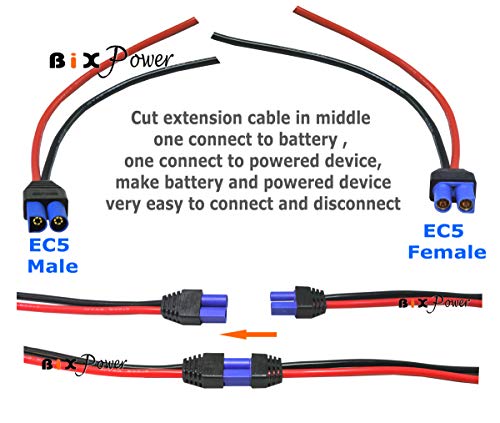 EC5 Male Connector to EC5 Female Connector with SecureGrip Cover and Silicone Rubber Insulated 10AWG Wires DC Power Cable