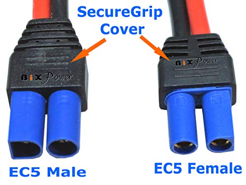EC5 Male Connector to EC5 Female Connector with SecureGrip Cover and Silicone Rubber Insulated 10AWG Wires DC Power Cable