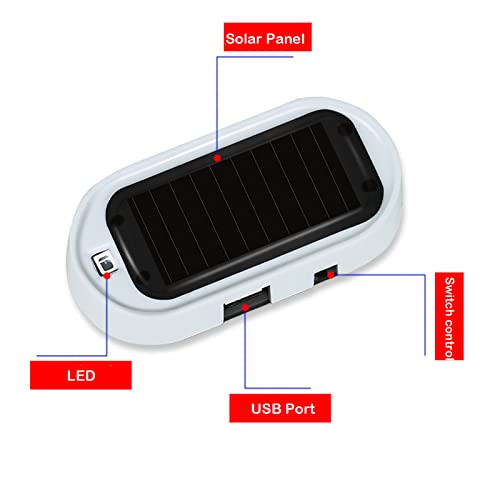 ANKIA 2PCS Solar Power Fake Car Alarm LED Light, Simulated Dummy Warning Anti-Theft LED Flashing Security Light, Car Alarm System Lamp with USB Port, Blue & Red Light (Black)