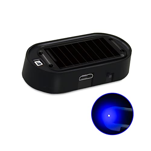 ANKIA 2PCS Solar Power Fake Car Alarm LED Light, Simulated Dummy Warning Anti-Theft LED Flashing Security Light, Car Alarm System Lamp with USB Port, Blue & Red Light (Black)