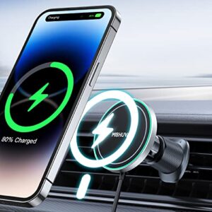 mibhuvan magnetic wireless car charger mount [15w fast charging] for magsafe phone holder mount [20 strongest magnets] vent mount magnetic car charger mount for iphone 14 13 12 pro samsung cell phones
