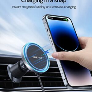 Mibhuvan Magnetic Wireless Car Charger Mount [15W Fast Charging] for Magsafe Phone Holder Mount [20 Strongest Magnets] Vent Mount Magnetic Car Charger Mount for iPhone 14 13 12 Pro Samsung Cell Phones