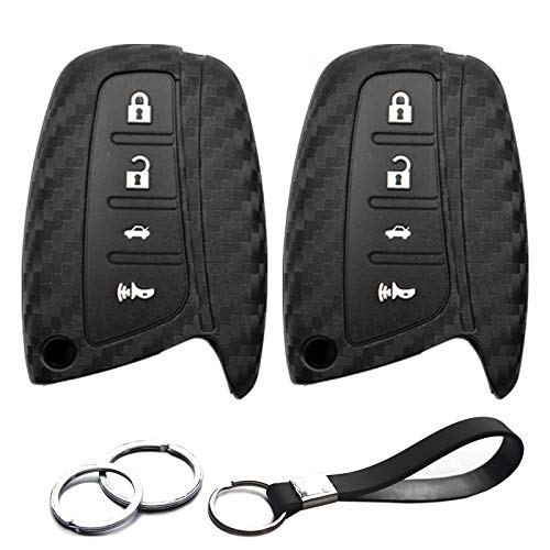 2pcs Compatible with Hyundai Smart 4 Buttons Carbon Fiber Looks Silicone FOB Key Case Cover Protector Keyless Remote Holder for 2018 2017 2016 2015 2014 2013 Hyundai Santa Fe XL Genesis Azera Equus