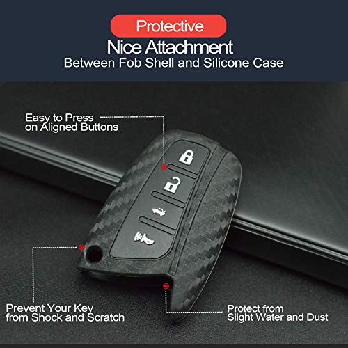 2pcs Compatible with Hyundai Smart 4 Buttons Carbon Fiber Looks Silicone FOB Key Case Cover Protector Keyless Remote Holder for 2018 2017 2016 2015 2014 2013 Hyundai Santa Fe XL Genesis Azera Equus