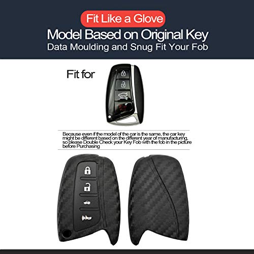 2pcs Compatible with Hyundai Smart 4 Buttons Carbon Fiber Looks Silicone FOB Key Case Cover Protector Keyless Remote Holder for 2018 2017 2016 2015 2014 2013 Hyundai Santa Fe XL Genesis Azera Equus