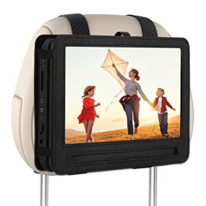 portable dvd player headrest mount holder car headrest mount holder strap case for swivel & flip style portable dvd player with 10 inch to 10.5 inch screen (czb1012)