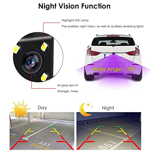 Car Backup Camera, 4 LED Hd Reverse Camera with Night Vision, Backup Rear View Camera 170° Wide View Angel, Suitable for Cars, SUV, Trucks, RV and More (4 LED)